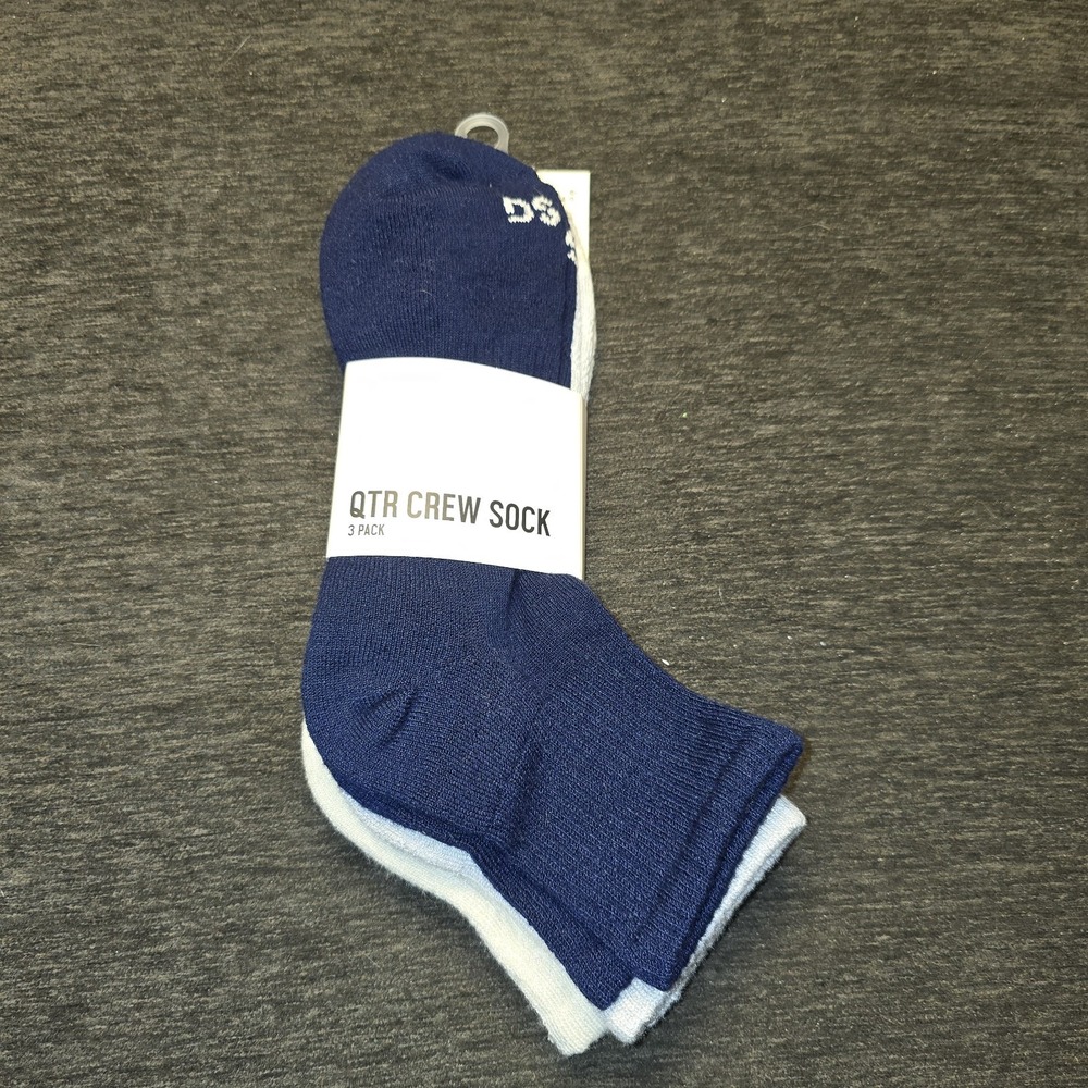 DSG Quarter Crew Sock 3 Pack Blue & White Mens‎ 8-13 Womens 10 Plus